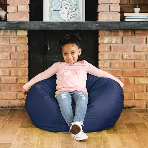 Kids Classic Bean Bag Chair for Bedroom & Reading Nook, Easy-Clean Navy