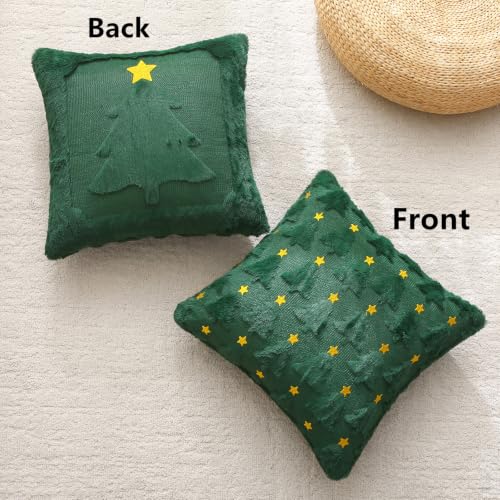 Aolime B Christmas Pillow Covers 18x18 inch Set of 2 Dark Green Embroidered Holiday Decor