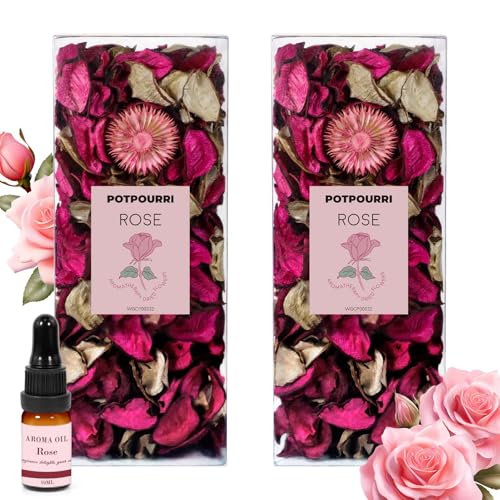 Rose Scented Dried Flower Potpourri Bowl Filler - 2 Pack with Essential Oil