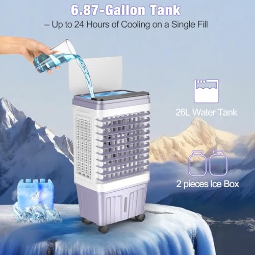 Portable Evaporative Air Cooler & Swamp Cooler with 6.87 Gal Tank