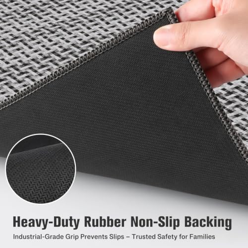 2-Piece Chenille Kitchen Rug Set, Non-Slip Washable Floor Mats in Grey
