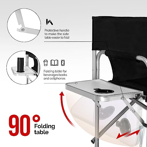 Portable Folding Director's Chair with Side Table & Footrest, Black