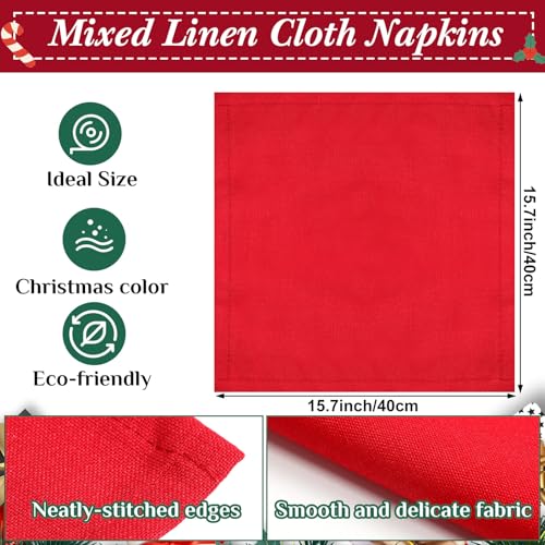Retro Style Christmas Napkins and Rings Set - 16 Pcs Polyester Holiday Table Decor