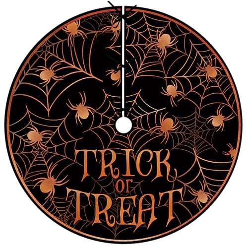 48-Inch Halloween Tree Skirt - Orange & Black Spider Web Lace-Up Decor