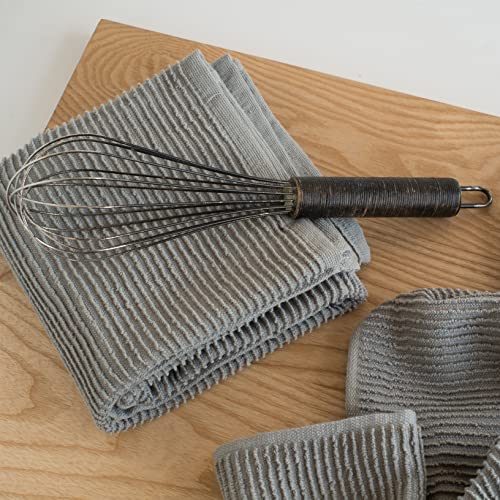 100% Cotton Ripple Kitchen Dish Towels, Grey, 18 x 28 Inches, Set of 6