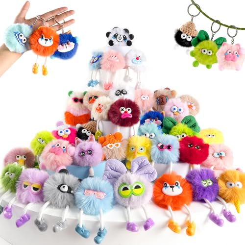 AMZFAVOR 36pcs Plush Animal Keychains Bulk for Kids, Party Favors & Backpacks