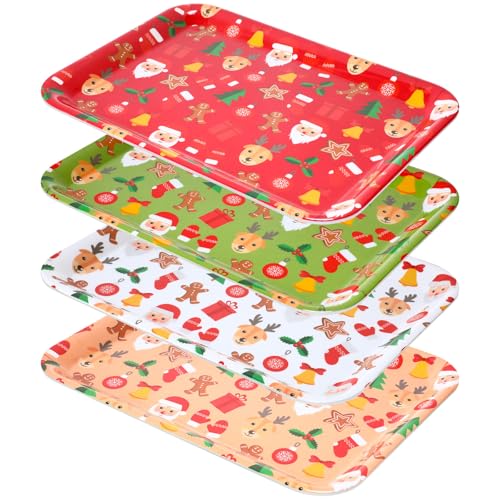 Ferrochef Classic Christmas Melamine Serving Plates Set – 4 Pcs, 13x10 Inches