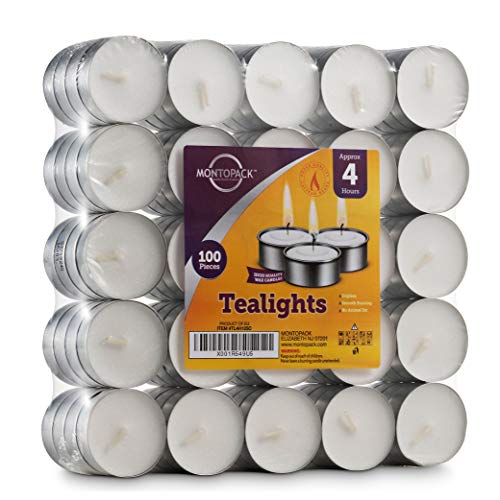 Unscented White Tea Light Candles 100 Pack - 4 Hour Burn, Dripless
