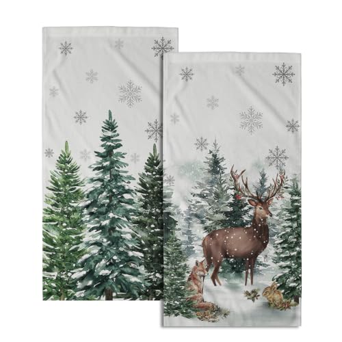 Granbey Winter Elk Snowflake Hand Towels Set of 2, Microfiber Kitchen Decor