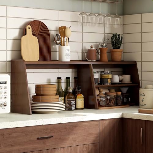 Solid Beech Wood Kitchen Countertop Hutch Organizer with Pegboard, 47.6 Inch
