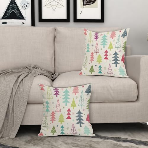 Sivirary 18x18 Inch Colorful Christmas Pillow Covers Set of 2 - Double-Sided Rainbow Xmas Tree Print