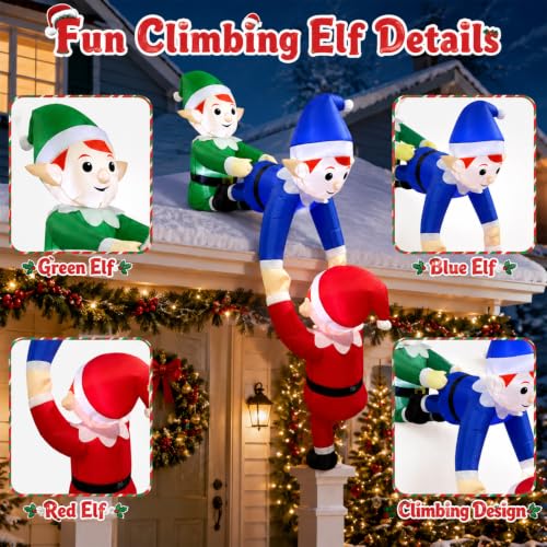 7FT Christmas Inflatable 3 Climbing Elves Blow Up Decorations with