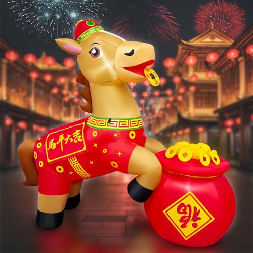 6FT Inflatable Chinese Horse for Lunar New Year Decorations with LED Lights