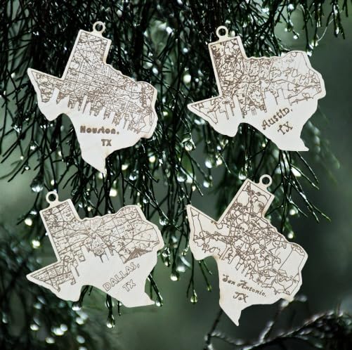 Made by Massing Texas City Skyline Christmas Ornament - San Antonio Laser Engraved Basswood Holiday Decor