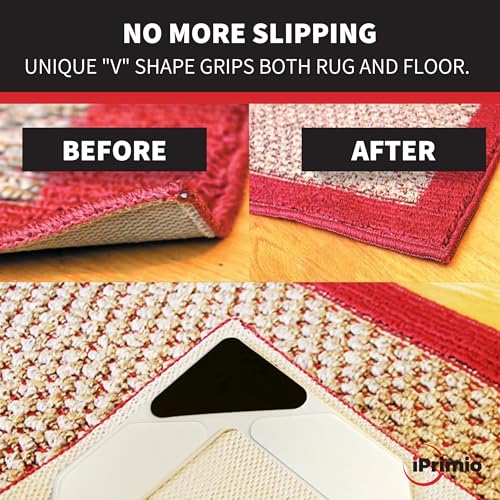 V-Shape Rug Corner Grippers for Hardwood Floors - 4 Pack, Anti-Curling