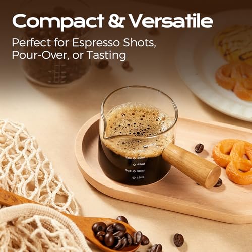 YARRAMATE 2.5oz Glass Espresso Shot Cup with Wooden Handle & V-Spout – Single Shot
