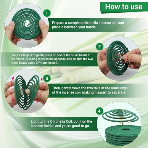 Citronella Incense Coils with Holders - 48 Pack for Outdoor & Indoor Use