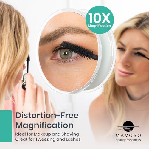 Mavoro 9-Inch 10X Magnifying Makeup Mirror with Suction Cups - Portable