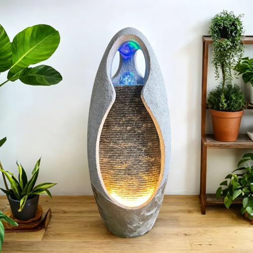 27.5-Inch Modern Floor Standing Water Fountain with Rotating LED Light Ball