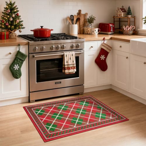 Terrug Christmas Red & Green Checkered Area Rug 2x3 Entryway Door Mat