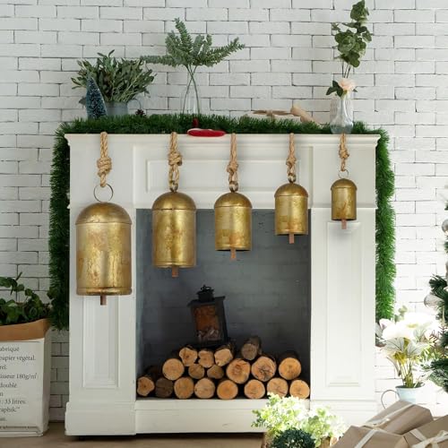 Fovths 5 PCS Christmas Bells Giant Vintage Cow Bells, 4+5+6+8+10 Inch