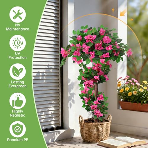 4FT Artificial Bougainvillea Topiary Ball Set - 2 Pack UV Resistant Faux Tree
