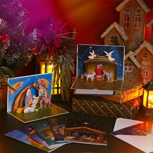 Cholemy 10 Pcs Nativity Christmas Pop Up Cards Religious Holiday Greeting Set
