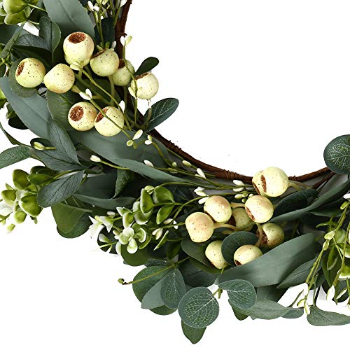 20-Inch Artificial Eucalyptus Wreath with Berries for Front Door Decor