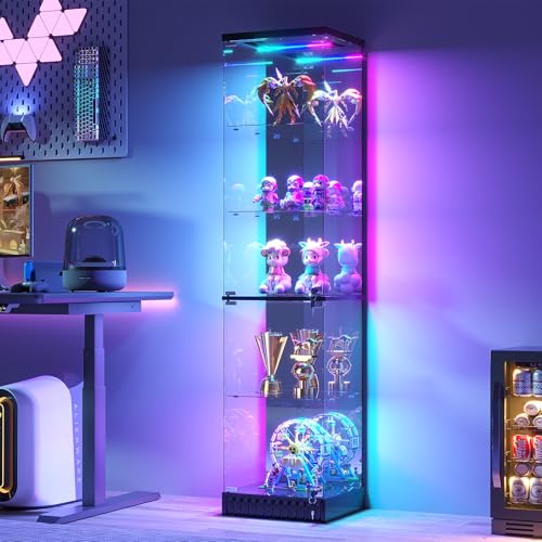5-Tier Lockable Glass Display Cabinet with Motion Sensor LED Lights