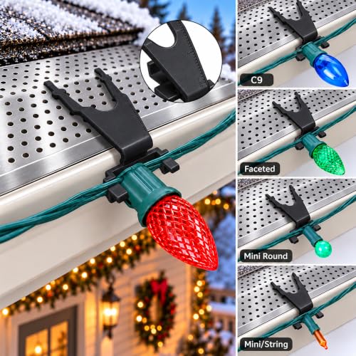 40 Pcs Black Gutter Guard Clips for Christmas Lights, Mesh Gutter Hangers