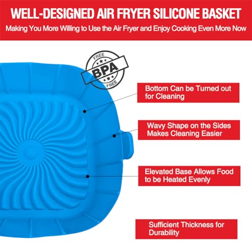 Xabzhzn Blue & Black Silicone Air Fryer Liners for 2-3 Qt Small Air Fryers - Reusable Non-Stick Basket Set