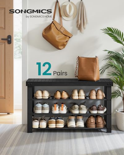 4-Tier Bamboo Shoe Rack Bench, Entryway Shoe Storage Organizer