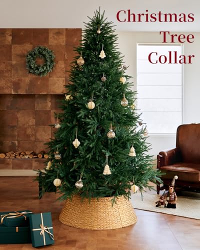 HAPPYCLUB 28in Christmas Tree Collar - Natural Woven Hyacinth Rattan Basket for 6ft-7.5ft Trees