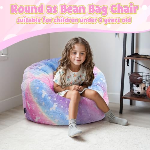 Convertible Kids Bean Bag Chair Bed - Glow-in-the-Dark Unicorn Sofa
