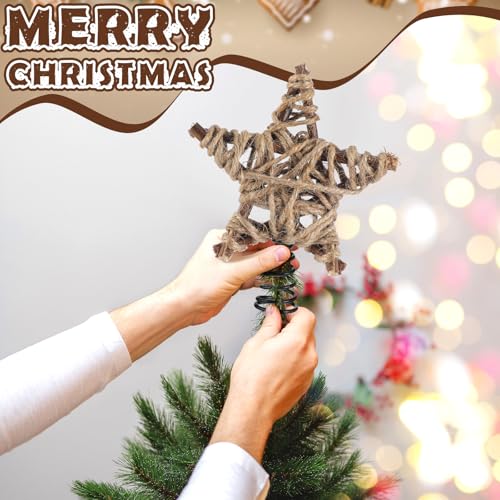 Mini Rustic Star Christmas Tree Topper - 6 Inch Woven Farmhouse Decor