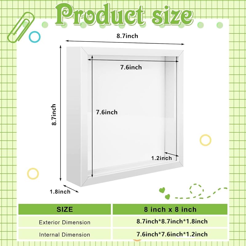 4-Pack 8x8 Inch Shadow Box Frames, Square 3D Display Cases for Memorabilia