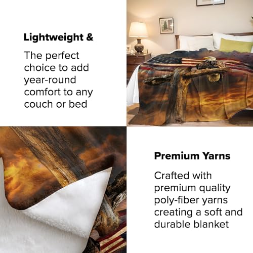 Turamurra American Eagle and Flag Throw Blanket 60x80 in - Bald Eagle Theme Flannel