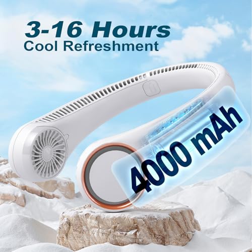 CIVPOWER Portable Bladeless Neck Fan - Hands-Free Rechargeable Personal Cooling Fan with 3 Speeds & 4000mAh Battery (White)