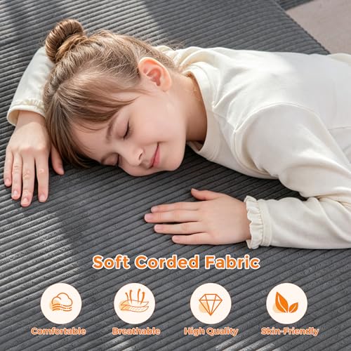 Kids Convertible 2-in-1 Folding Sofa Bed, Dark Grey Floor Lounger