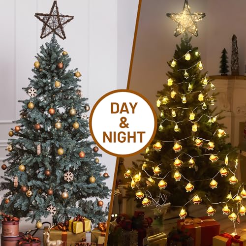 10 Inch Rattan Christmas Tree Topper Star with 50 Warm White LED Lights