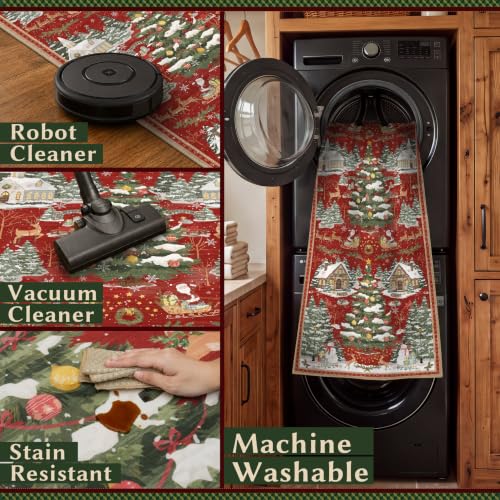 Olacotta Red 6x8 ft Christmas Tree Rug for Entryway - Washable Farmhouse Decor