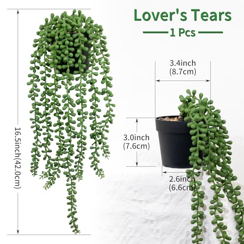 Artificial String of Pearls Hanging Plant in Black Pot - 16.5 Inch Faux Succulent