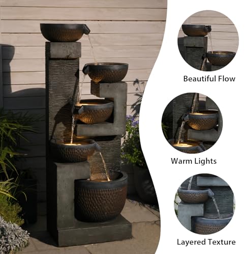 50-Inch 5-Tier Cascading Garden Water Fountain with LED Lights