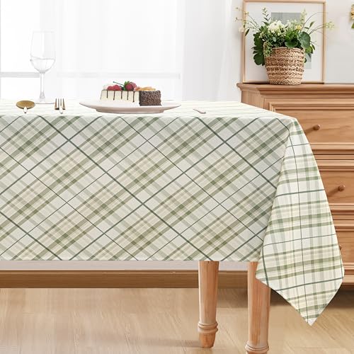 DWCN Checkered Tablecloth 60 x 84 Inch Rectangular Sage Green & White