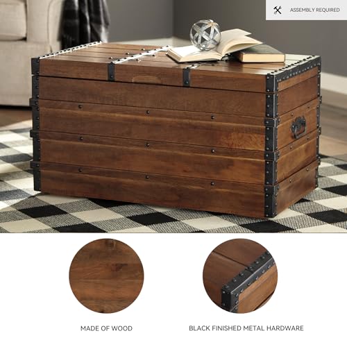 Rustic Wood Storage Trunk Coffee Table with Hinged Lid