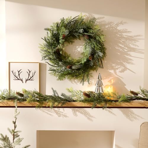 DecorbyHannah 24" Woodland Norfolk Pine Christmas Wreath with Lights - Seasonal Holiday Decor