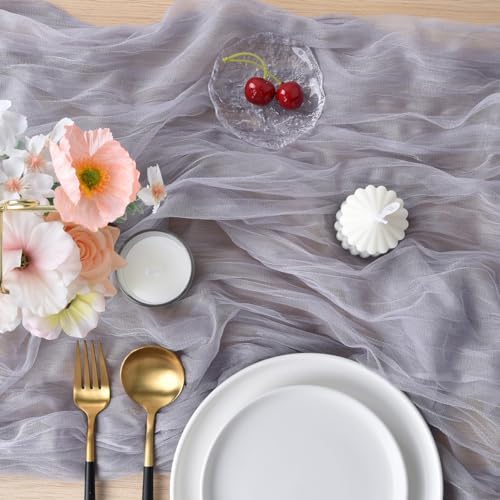 Joanlody Grey 10ft Cheesecloth Table Runner 4 Pack Fall Wedding Party Decor