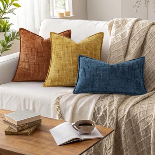 decorUhome Rust Chenille Throw Pillow Covers 18x18 Set of 2 with Flange Edges