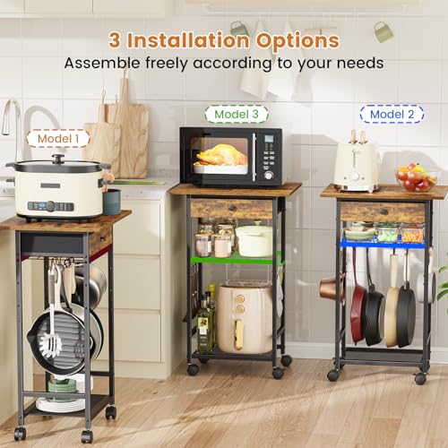 4-Tier Microwave Cart with Adjustable Shelf and Rolling Storage Drawer