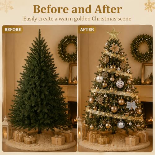 CLEANGOR 72Pcs Christmas Ornament Set – Champagne Gold Decor Kit
